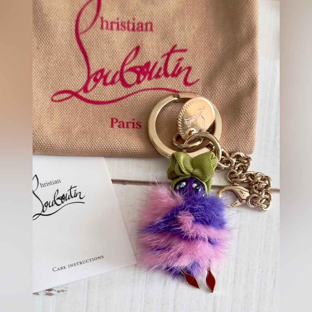 RARE Christian Louboutin Doll Bag Charm Gold × Pink Purple Fur